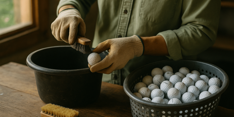 Artesano limpiando bolas