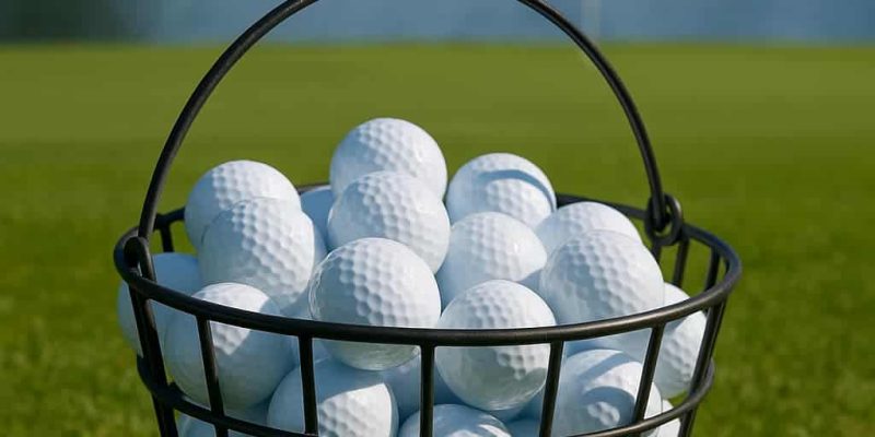 Bolas de golf frente a un lago